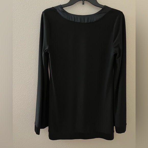 White House|Black Market Black Long Sleeve Blouse Tunic With Silk Trim Small - Picture 5 of 5